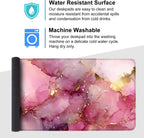Pink Marble Ink Mouse Pad – Large Extended Desk Mat 35.43 x 15.75 in – Elegant Watercolor Gold Foil Design, Waterproof Surface, Non-Slip Rubber Base, Keyboard & Mouse Pad for Office or Gaming