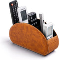 Remote Control Holders Organizer Box with 5 Compartment PU Leather Multi-functional Office Desk Storage Caddy Store Tv Remote for Media Player,Brush,Pencil,Glassees&Office Supplies (Two tone brown)