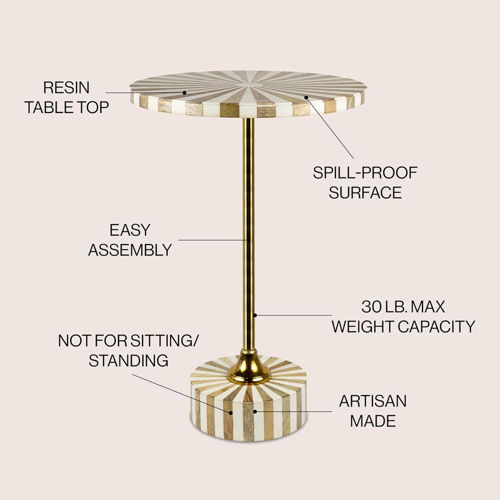 JONATHAN Y Calix 23.5" Round Sunburst Pedestal Drink Table, Light Brown ...