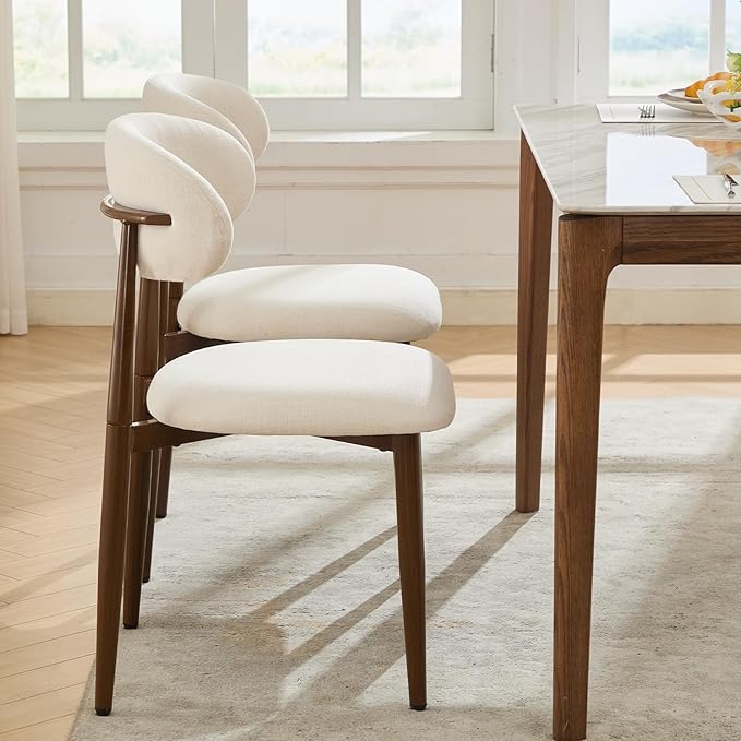 UVV Dining Chairs Set of 2, Metal Kitchen Chairs with Modern Fabric Upholstered for Dining Room, Beige