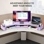 OPNICE Purple Desk Organizers and Accessories, Dual Computer Monitor Stand Riser with Drawer and 2 Pen Holders, Office Desk Accessories, Workspace Desktop Organization for Office Supplies