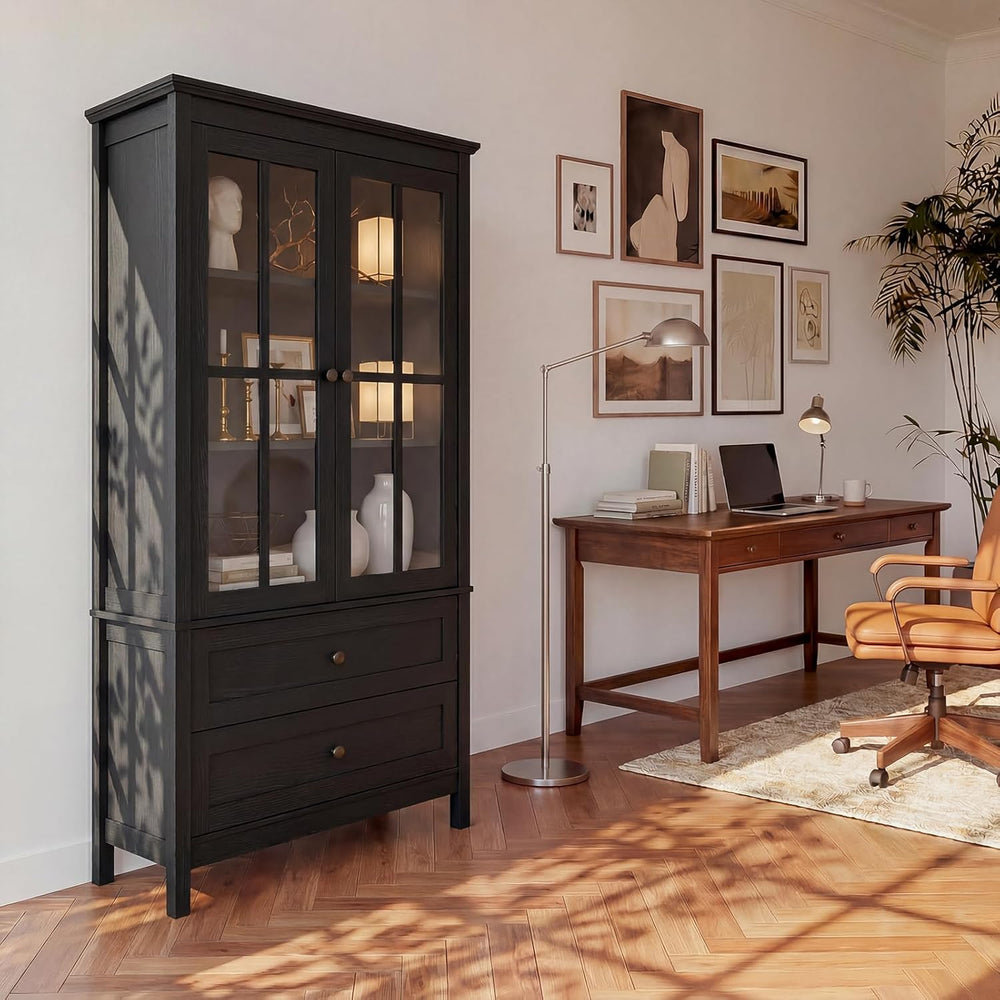 63" Kitchen Pantry Cabinet, Modern Farmhouse Storage Cabinet with Temper...
