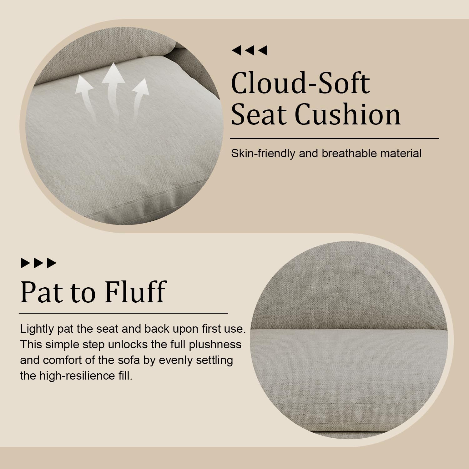 143" Cloud Modular Sectional Sofa,Light Beige Down Filled Sofa 4 Seat with Chaise,Minimalist Sofa Cover Washable and Replaceable Couches for Living Room,Sectional Sofa Deep Seat