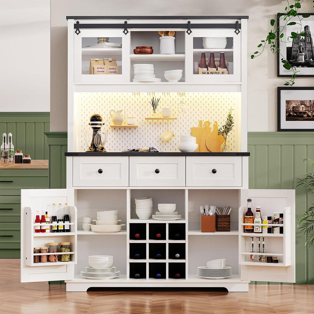 71" Farmhosue Pantry Cabinet with Charging Station, Tall Kitchen Pantry ...