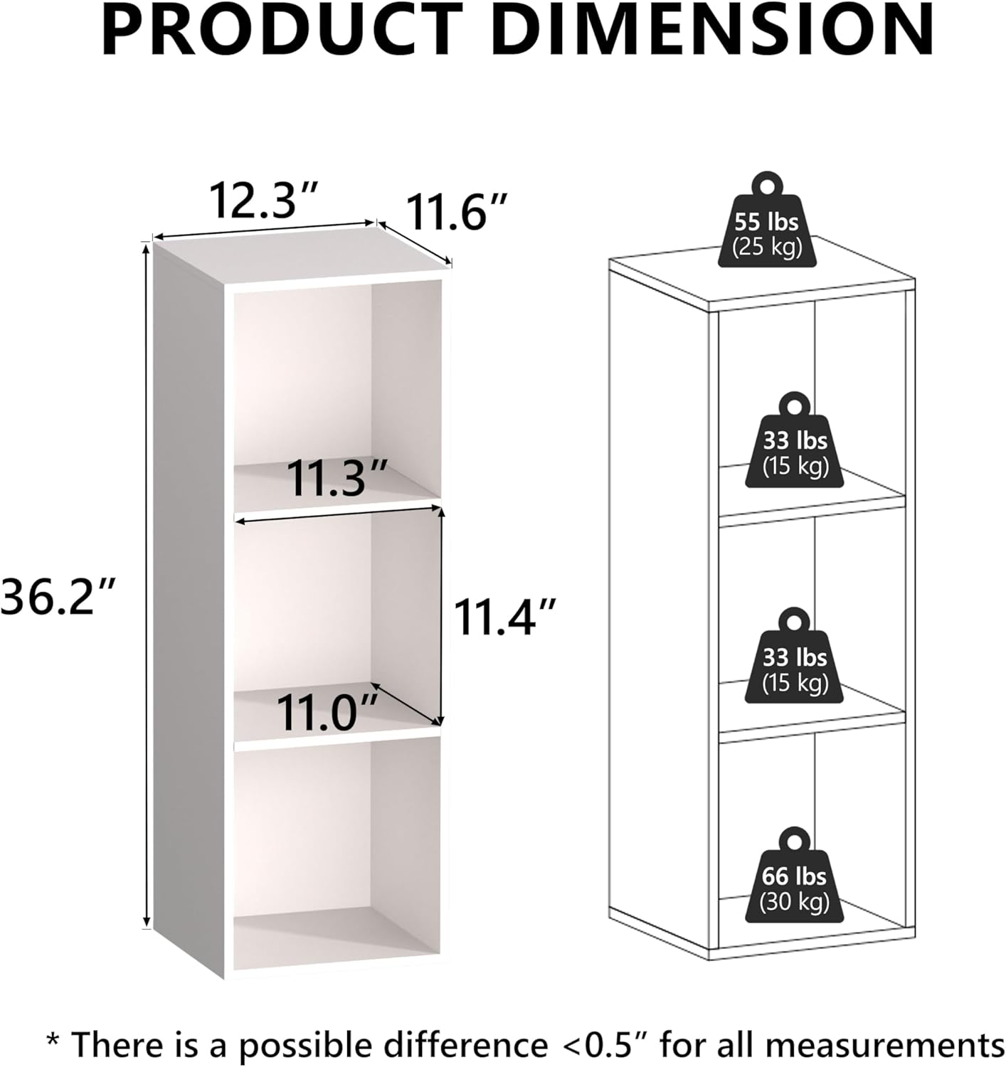 3 Cube Storage Organizer, 3 Tier Cube Low Bookcase Freestanding Storage Display Organizer for Home Office, Three-Cubes Open Shelf Short Bookshelf (White, 3 Cube)