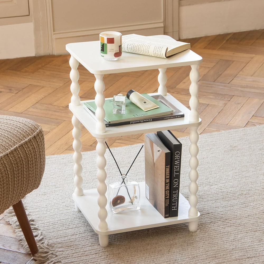 Fultyle End Table, Small Side Table with 3 Tier Open Shelf, Modern Night Stan...
