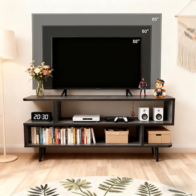 Lightdot TV Stand for TVs up to 45'', Modern Entertainment Center with 3 Open Storage Large Capacity for Collection,Media Console Table for Living Room/Entrance/Sofa Cabinet,Easy Assembly-Grey Oak