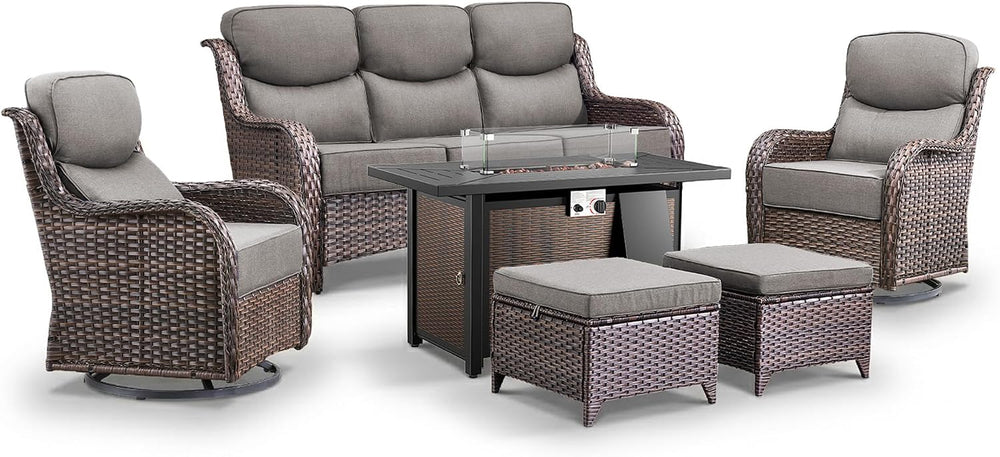 Luxury Patio Furniture Set with Fire Pit Table-6 Pieces All Weather Outdoor S...
