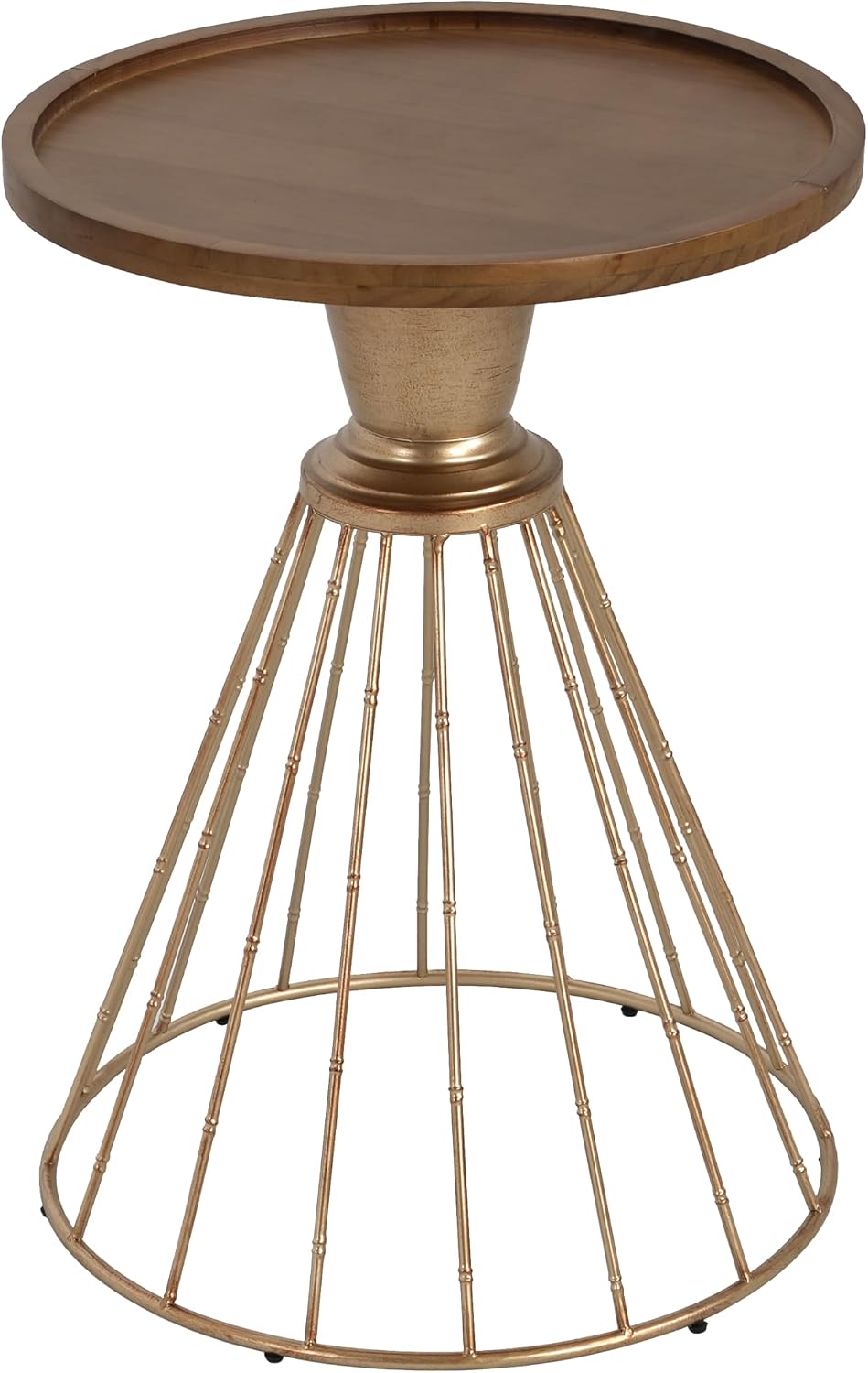 25" Pine Wood & Iron Side Table, End Table with Anti-Slip Concave To...