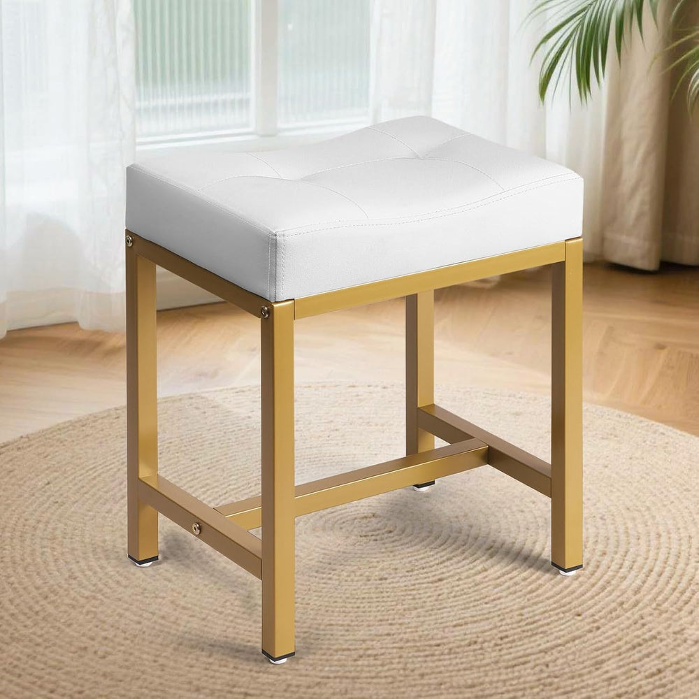 Saddle Seat Vanity Stool, Makeup Stool Chair with Metal Leg, U-Shaped PU Leat...