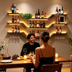 31.5"Modern LED Wine Rack Wall Mounted,3-Tier Floating Bar Shelves | Large Hanging Liquor Shelf Wall Mounted with Wine Glass Rack,DIY Modular WaveDesign,Black Metal for Home Bar Dining Room Cafe