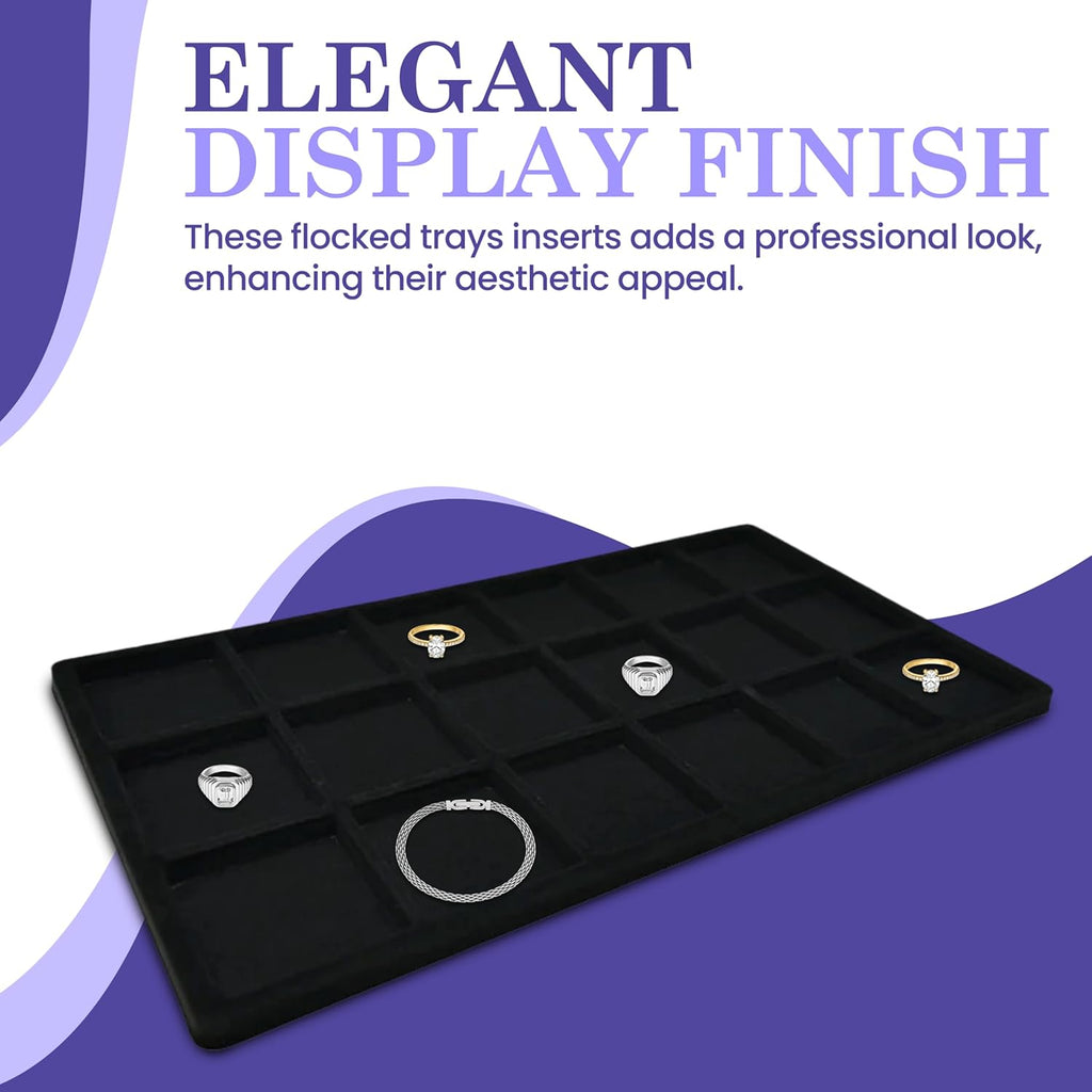 Novel Box 5 Pack 18-Slot Black Liner Jewelry Storage Tray Inserts 14.75x8.25x1 Inches - Jewelry Organizer Pad for Drawers & Store Displays - Jewelry Display Pads for Rings Earrings & Pendants