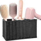 Hair Tool Organizer,Wall Mount Curling Iron Holder,Waterproof Wicker Hot Tools Organizer for Hair Dryer,Flat Irons,Curling Wands,Straighteners Storage,in Cabinet,Bathroom,Vanity (Black)