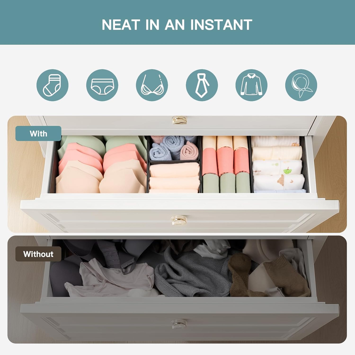 Criusia Drawer Organizer Clothes, 21 Pack Dresser Organizer for Baby Clothes, Underwear, Sock - Foldable Closet Organization and Storage Dividers Bins for Nursery, Bedroom (Black)