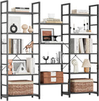NUMENN Triple 5 Tier Bookshelf, Wide Book Shelf with 14 Open Display Shelves, Modern Tall Bookcase Furniture for Living Room Home Office, Black
