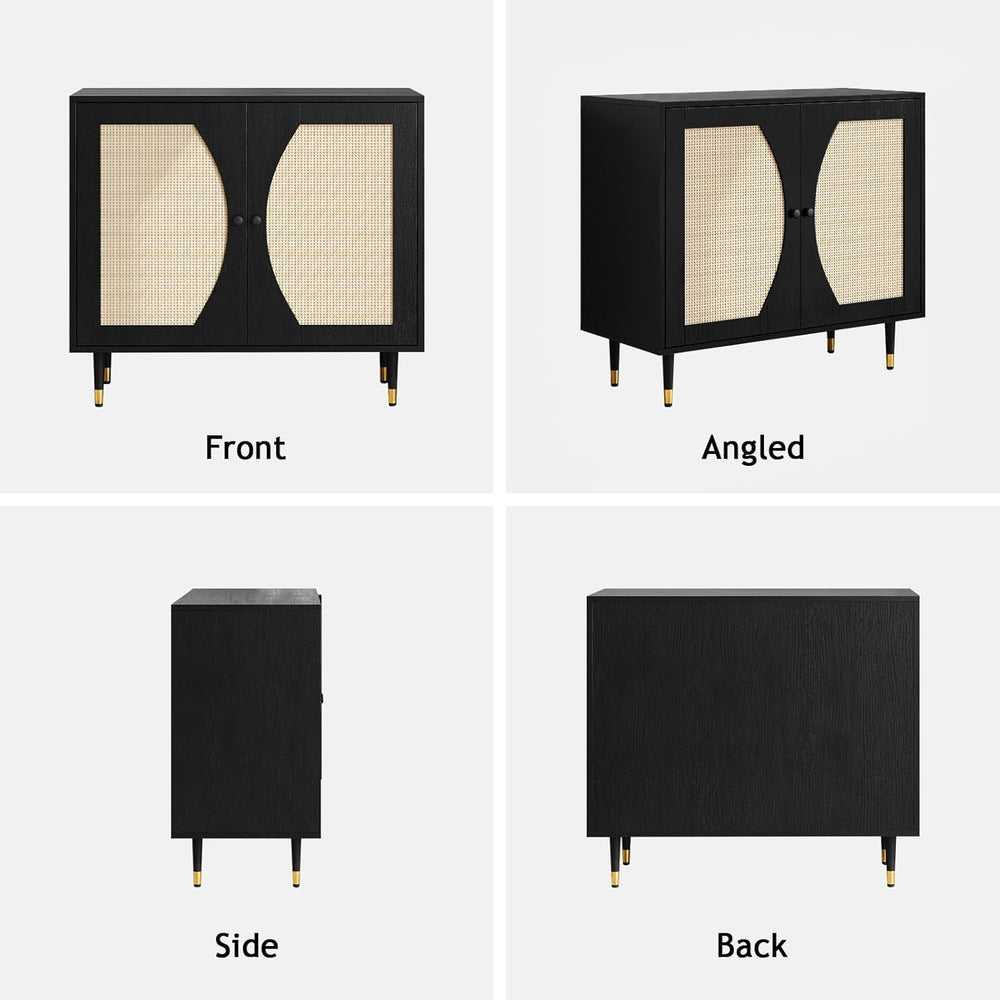 4ever2buy Rattan Buffet Cabinet with Storage, Black Sideboard Cabinet with Ra...