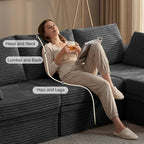 142'' Modular Sectional Sofa, Deep Seat Boneless Couch with Storage | Oversized High-Back for Living Room & RV | With Ottoman | High Density Foam & Corduroy | Tool-Free Assembly | Cozy Dark Gray
