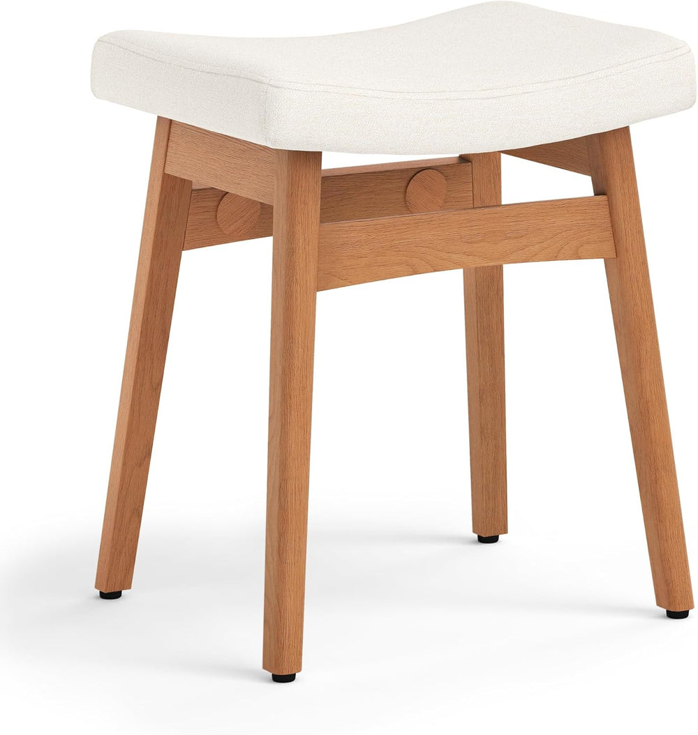 LUE BONA Vanity Saddle Stool with Wood Legs, 17.3" H Compact Makeup Stoo...