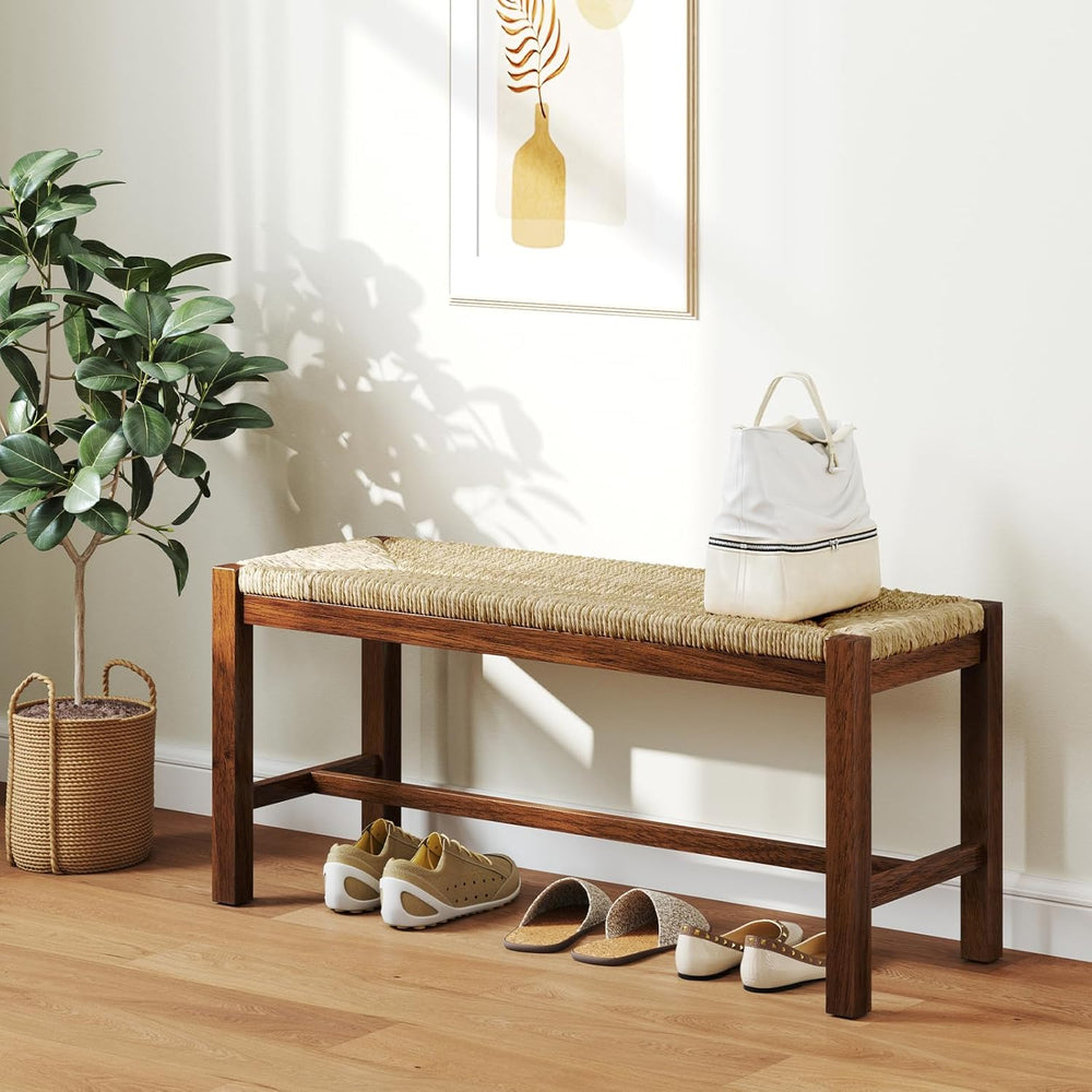 Giantex 40" Dining Bench with Woven Seagrass Woven Seat, Rubber Wood Leg...