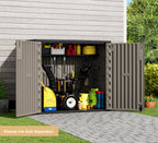 KINYING Outdoor Horizontal Storage Sheds,Outdoor Storage Cabinet Waterproof Resin Tool Storage Box for Lawn Mower,Garden Tools and Patio Furniture, Lockable (Brown)