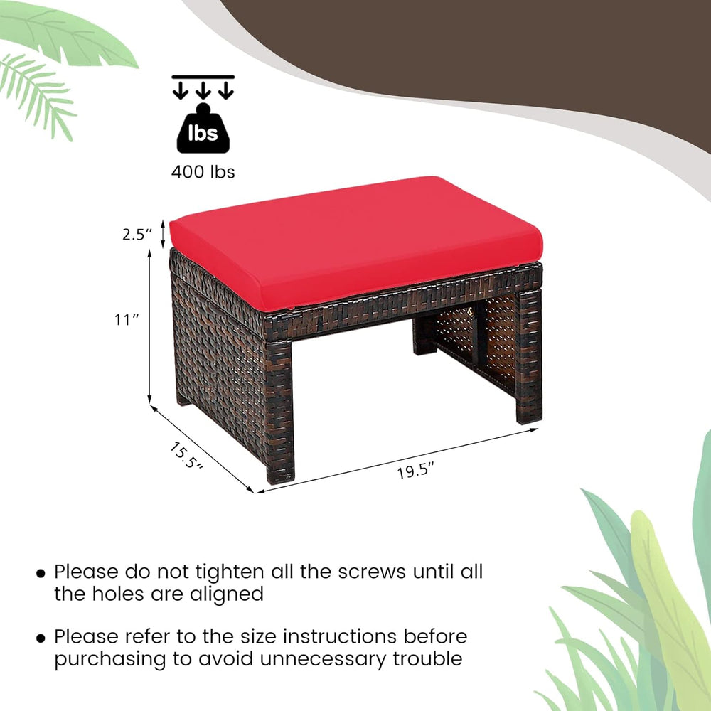 RELAX4LIFE 2-Piece Wicker Outdoor Ottoman, Rattan Footrest Set of 2 with Remo...