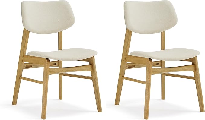 Wooden Dining Chairs Set of 2, Upholstered Modern Dining Room Chairs, Solid Oak Wood Kitchen Chairs with Soft Cushion Backrest for Farmhouse, Restaurant, Café (Cream Fabric & Original Color)