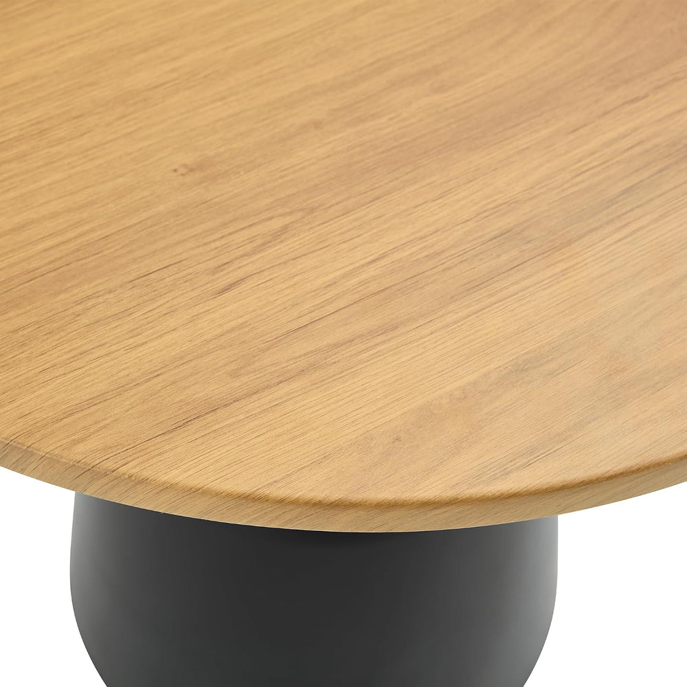 Modern 23.6" Round End Table, Wood Grain Side Table with Heavy-Duty Meta...