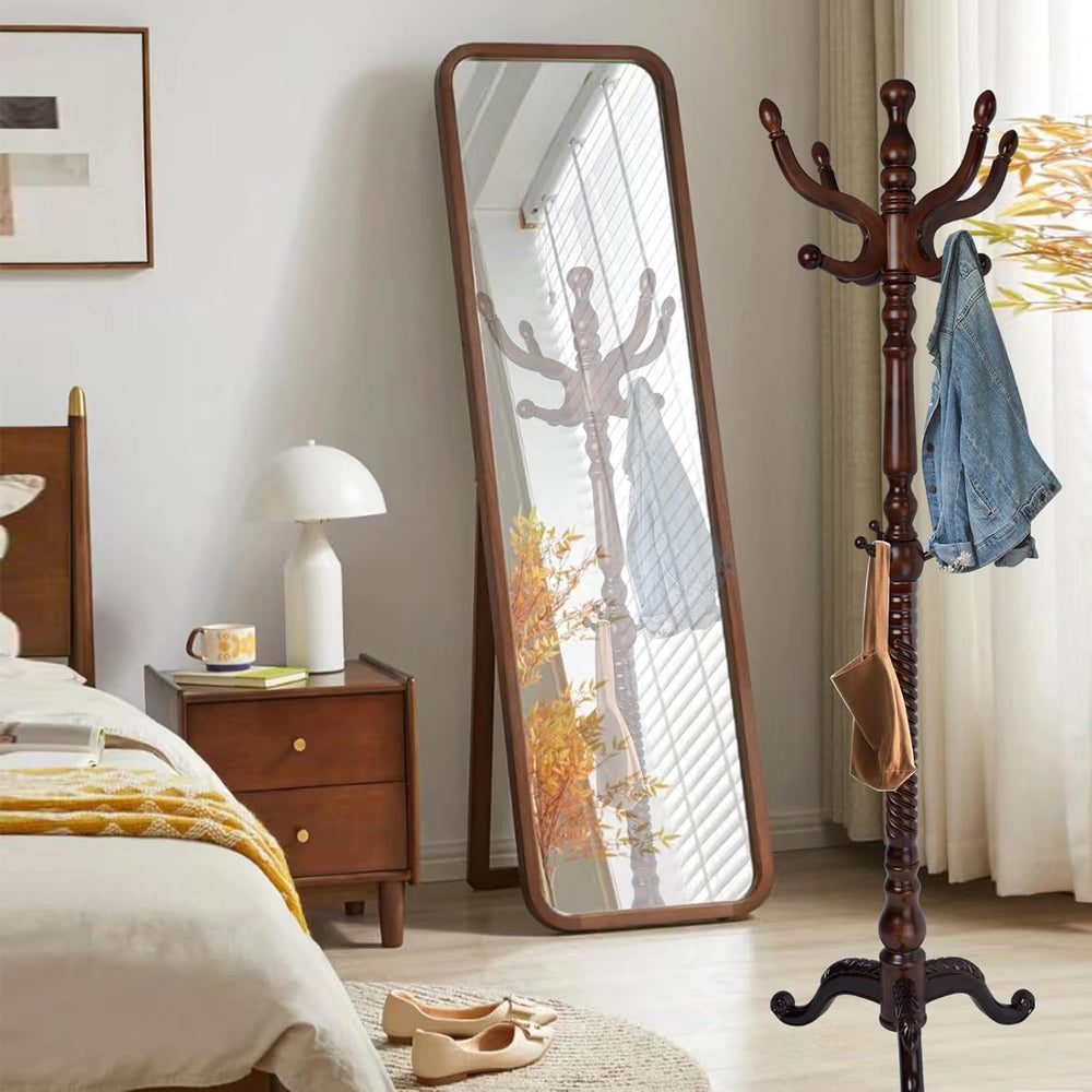 Wooden Coat Rack Freestanding, Hall Tree Hanger With Resin Hooks, Adjustable ...