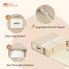 12Pack Sheet Organizers and Storage - King/Queen Size Sheet Storage Organizer with Window, Foldable & Dustproof Sheet Organizer for Linen Closet for Summer Blankets & Sheet Sets,Beige