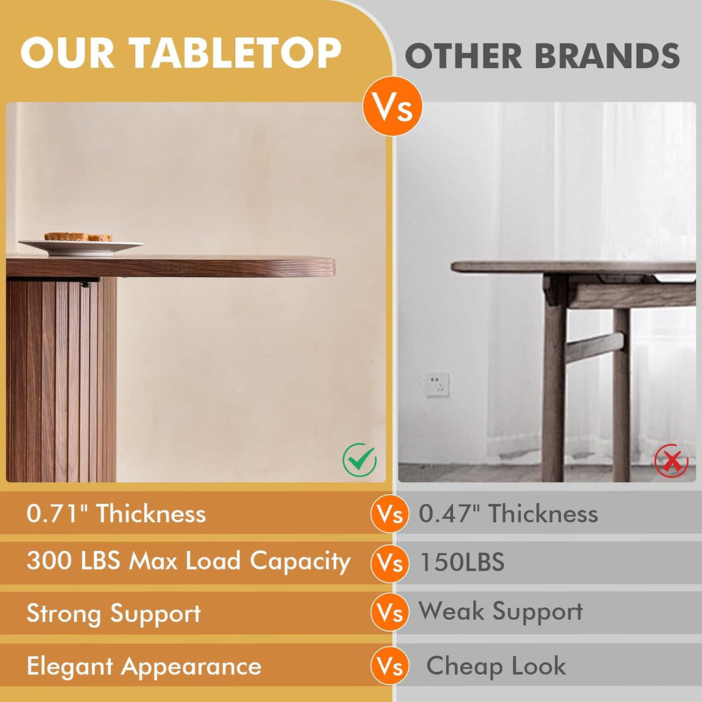 63" Large Dining Table for 4 6, [Rounded Corners] [Grooved Pedestal Base...