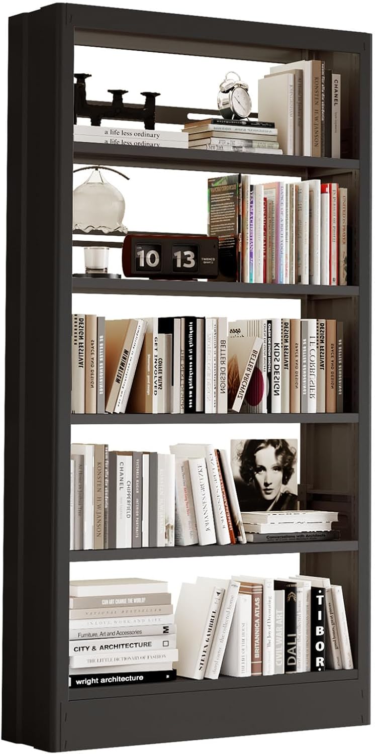 71"H Metal Bookshelf, 5 Tier Bookcase with Adjustable Shelves, Tall Book...