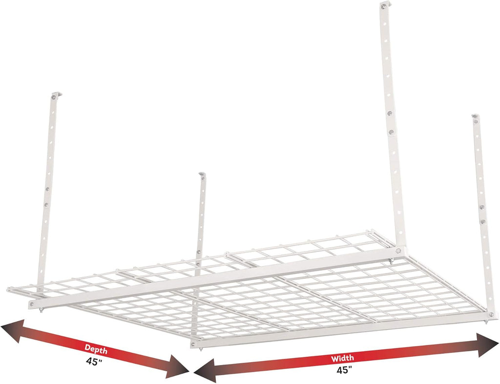 HyLoft Overhead adjustable Garage Storage Rack,Heavy Duty Steel Garage Storage System, 45-Inch x 45-Inch, White
