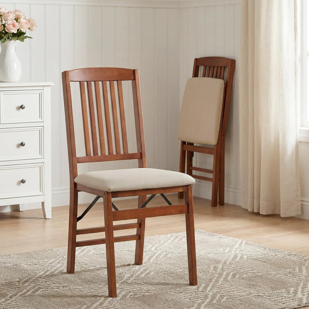 Giantex Folding Dining Chairs Set of 2, Foldable Wood Kitchen Chairs with Pad...