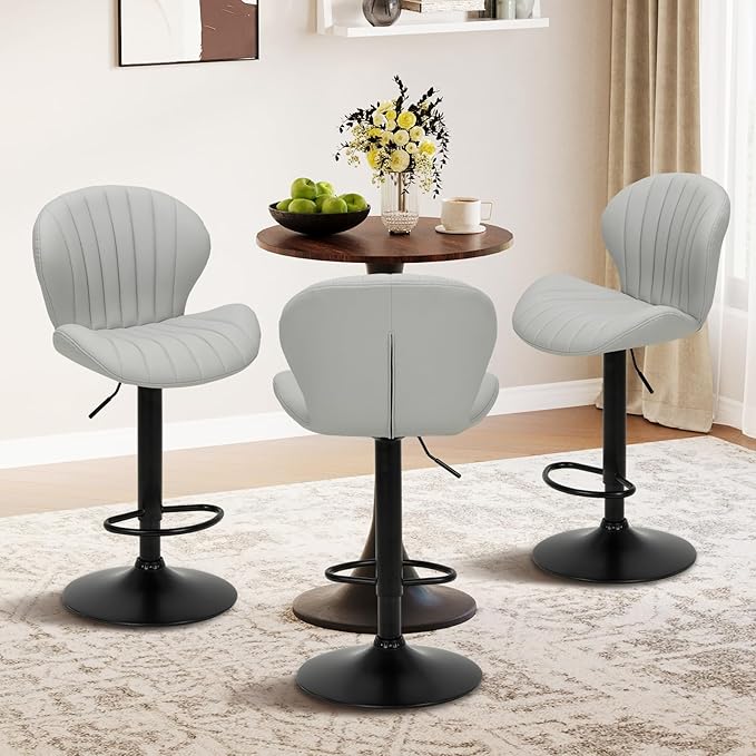 COLAMY Bar Stools Set of 2, Modern Swivel Bar Chairs, Adjustable Faux Leather...