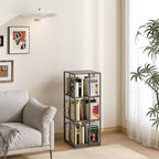 Square Rotating Bookshelf Tower - 360 Spinning Display Corner Bookcase for Narrow Space, Modern 3-Tier Revolving Storage Shelf, Black