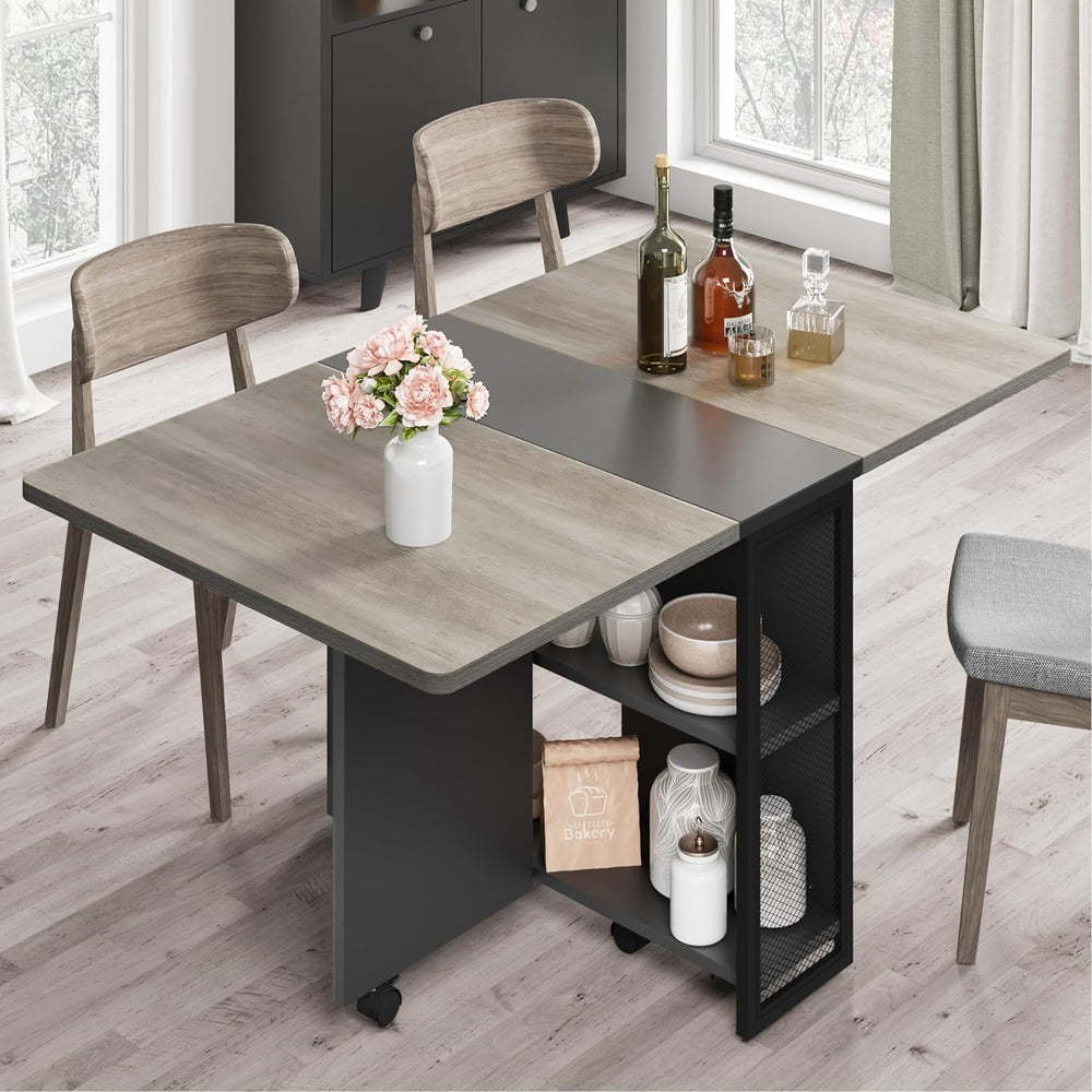 CABIHOME 50" Space Saving Folding Dining Table with 2 Tier Storage-Exten...