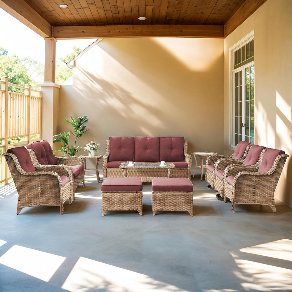 Outdoor Furniture Set: 11 PCS Patio Furniture Set with Outdoor Swivel Rocker ...