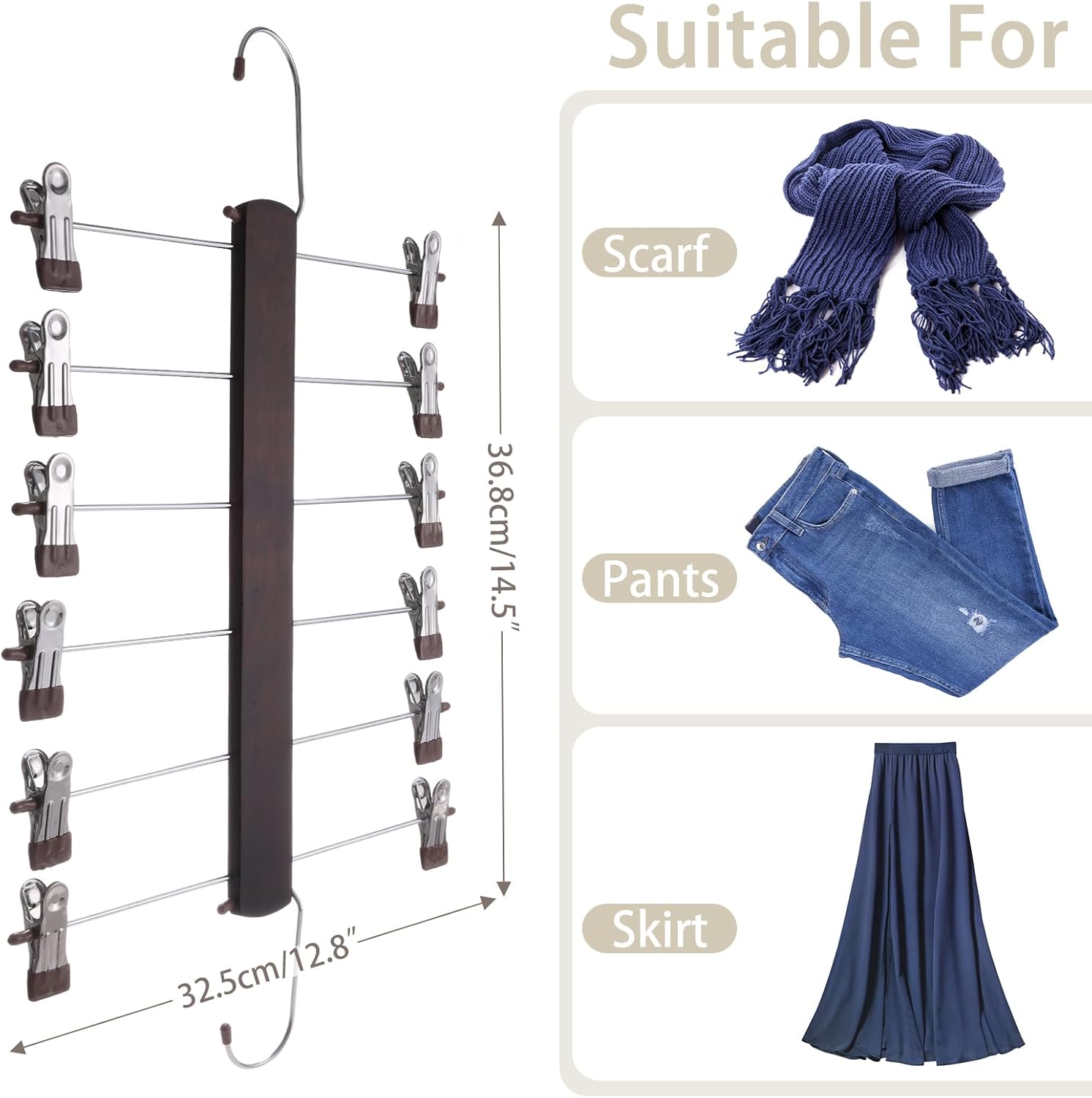 Skirt Hangers Space Saving,6 Tier Closet Organizers & Storage,Wooden Magic Hanger & Hanger with Clips,Pants-Hangers-Space-Saving for Hanging Pants Shorts Scarf Jeans（4 Piece）