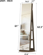 Montary 360° Rotating Jewelry Cabinet with Full-Length Mirror - Freestanding Jewelry Armoire with Lockable Storage, Built-In Lighted Mirror & Back Display Shelves,Brown