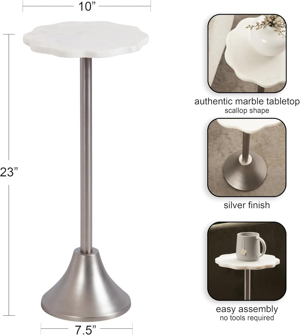 Kate and Laurel Sanzo Modern Pedestal Drink Table, 10 x 10 x 23, White Marble...