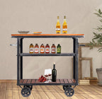 Vintage Rolling Bar Cart on Wheels Industrial Mobile Serving Cart Metal and Wood Design for Kitchen Bar Office Coffee House 36.2" Lx15.75 Wx30.5 H 3 Tier with 2 Side Handle