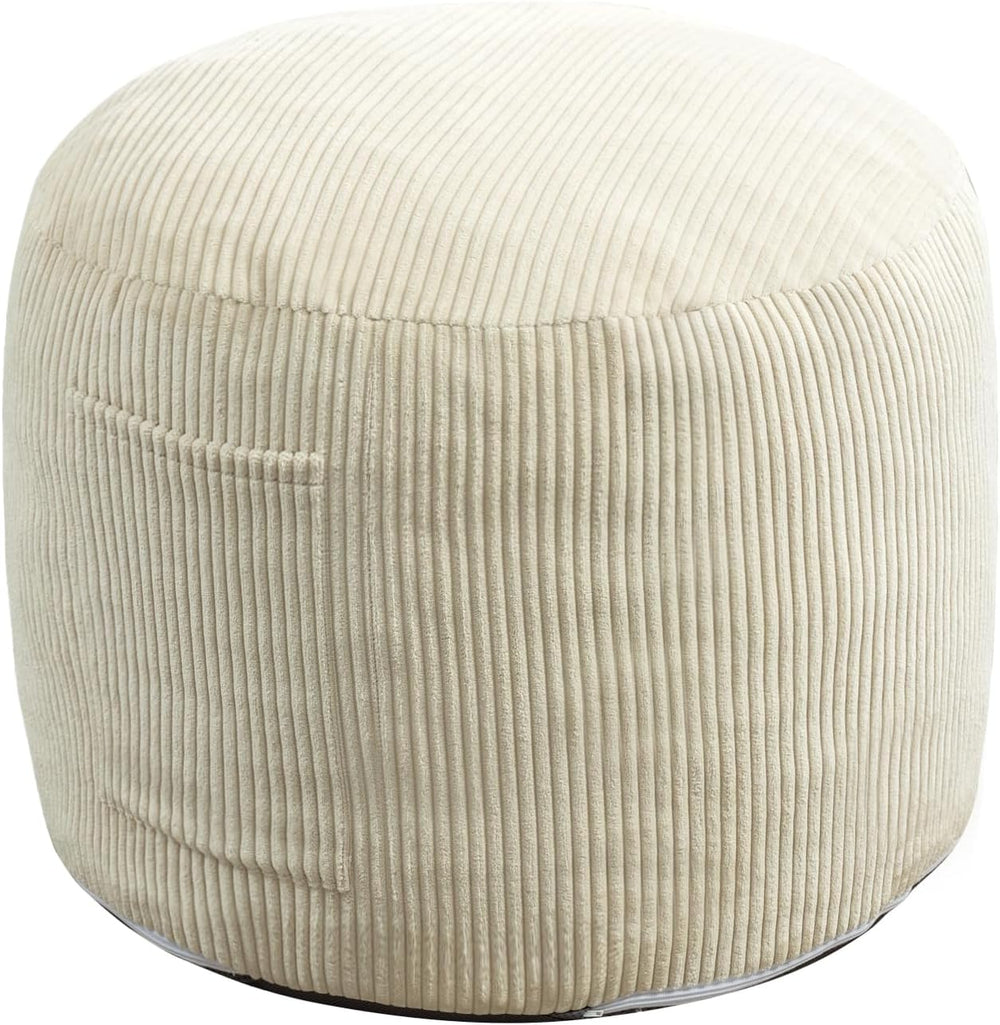 Round Stuffed Pouf Ottoman (Beige, 20" D x 20" W x 15" H)