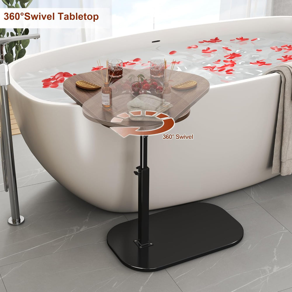 Solid Wood C Shaped Side Table for Sofa/Bed, Adjustable Height C Shaped End T...
