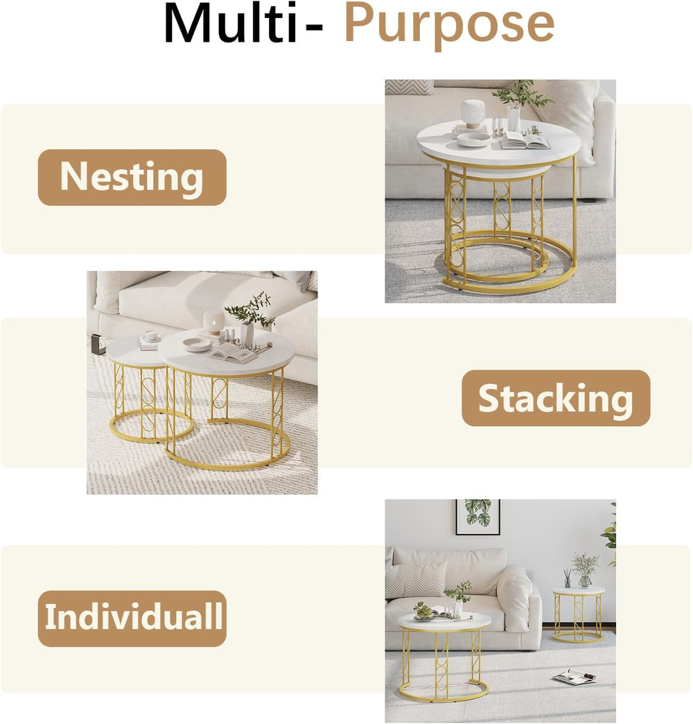 Garden 4 you Coffee Table Faux Marble Nesting Table for Small Place 2 Sets Mo...