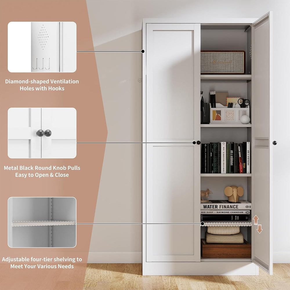 61" Metal Kitchen Pantry Cabinet Adjustable Storage with 4 Shelves (110l...