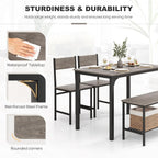 NAFORT Kitchen Table Set for 4, Industrial Dining Table with 2 Chairs & Storage Bench, Rustic Wood & Metal 4-Piece Dining Set for Small Space, Apartment, Kitchen & Dining Room