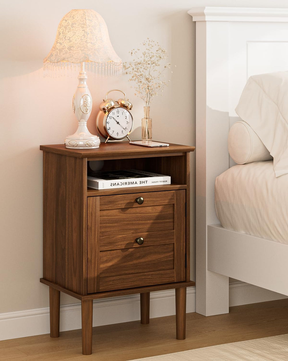 Nightstand, Boho Night Stand with 1 Drawer, Modern Side Accent Table with Ope...