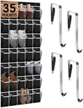 35 Compartment Over The Door Storage - Breathable Mesh Hanging Organizer with Large Pockets, Space Saving Design for Men & Women's Footwear, Closet, Bedroom- Black