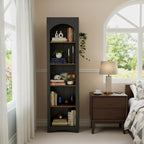 holzart 71.6" Tall Farmhouse Bookshelf, 5-Tier Narrow Bookcase & Storage Cabinet, Freestanding Kitchen Pantry Organizer with Adjustable Shelves for Living Room, Home Office, Black