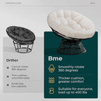 Bme 40" Ergonomic Wicker Papasan Chair with Soft Thick Density Fabric Cushion, High Capacity Steel Frame, 360 Degree Swivel for Living, Bedroom, Reading Room, Lounge